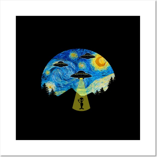 Starry Night UFO Alien - Funny Wall Art by Nirvanax Studio